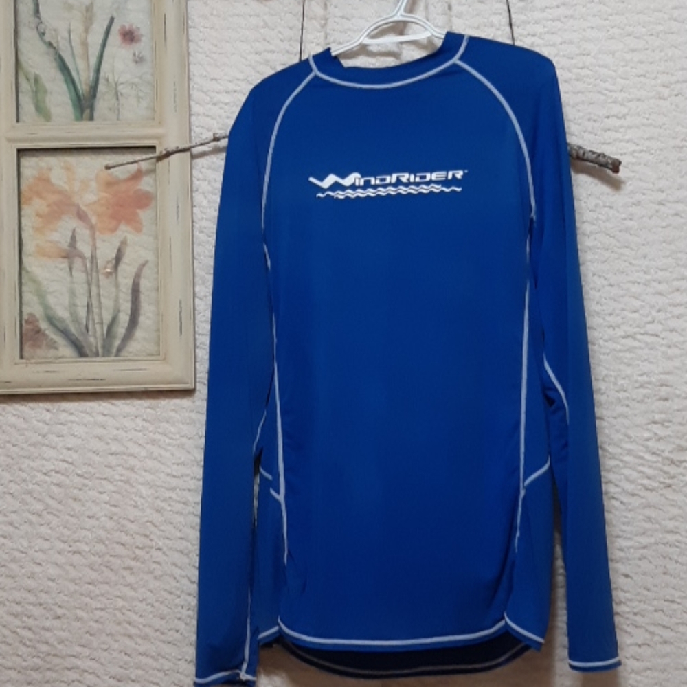 Mens Adult Shirt Size  XL UVA blue WINDRIDER Sun Protection spandex longsleeve